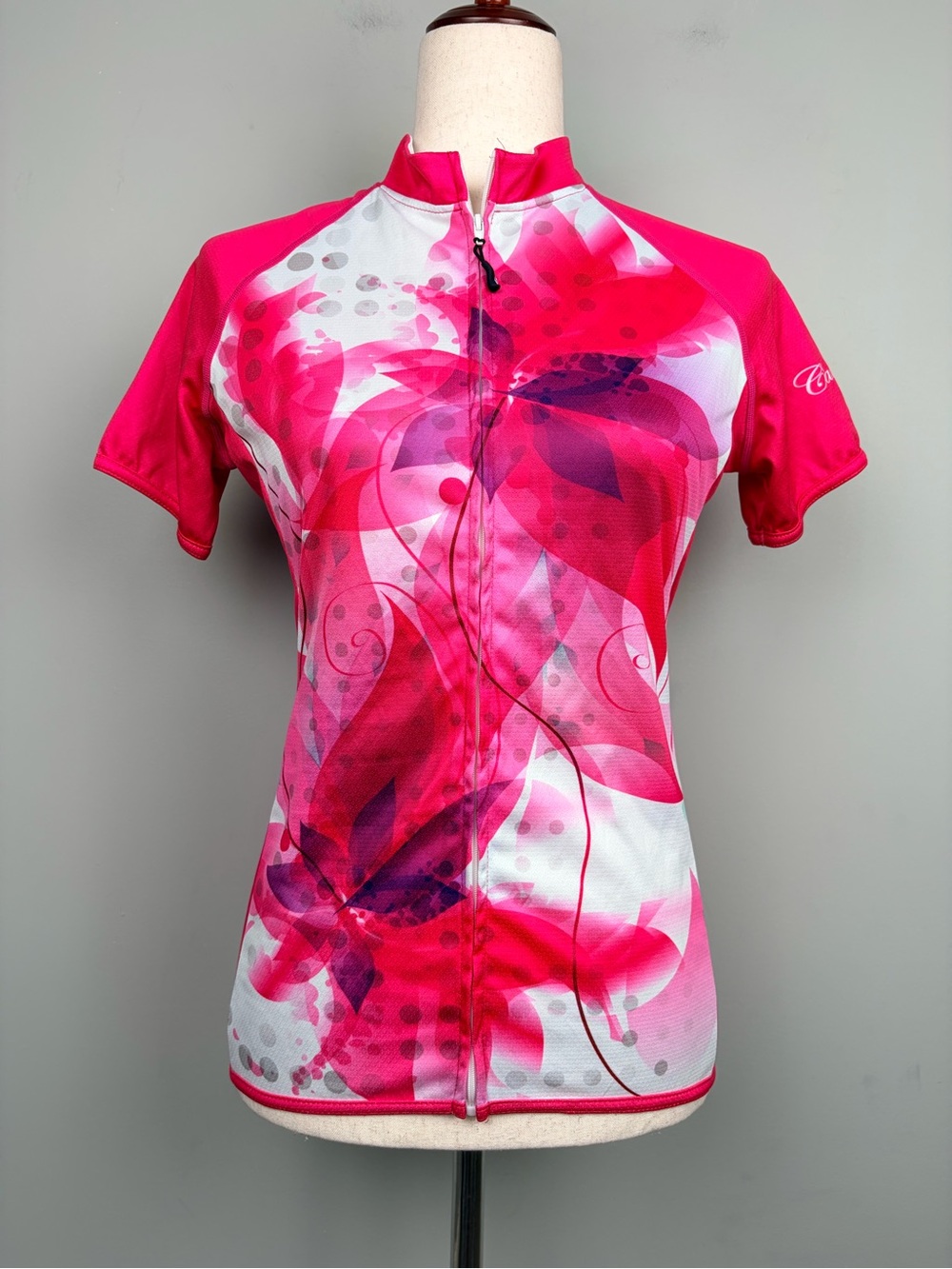 Canari Pink Floral Cycling Jersey Women’s Medium Full Zip Bike Shirt